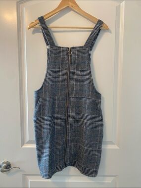 Plaid Zip-Front Pinafore Dress in Blue